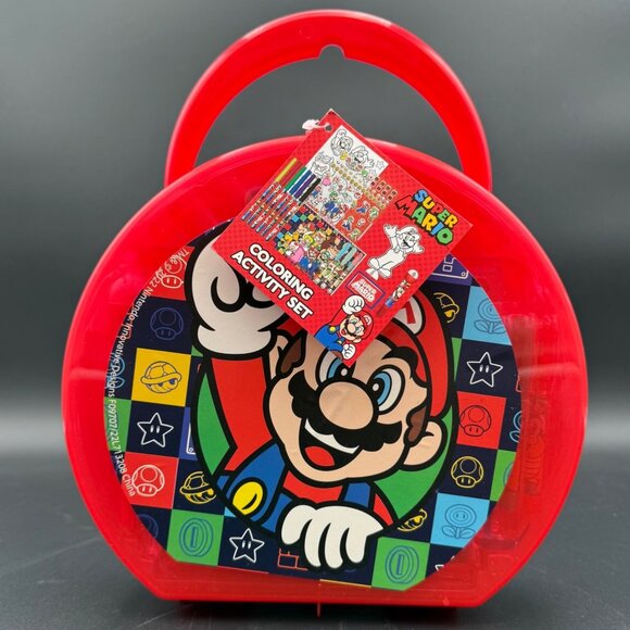 Super Mario Coloring Activity Set With Red Plastic Carry Case Nintendo - Picture 2 of 5